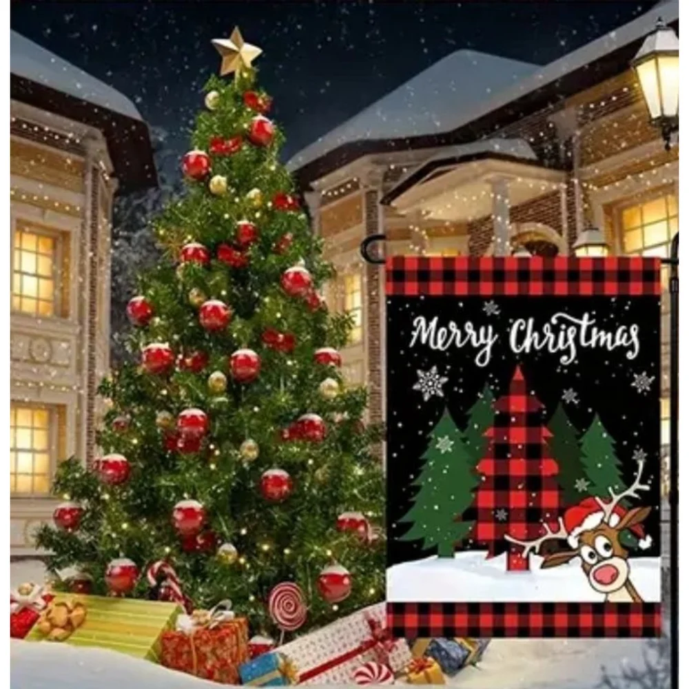 Christmas Garden Flag, Holiday, Black & Red